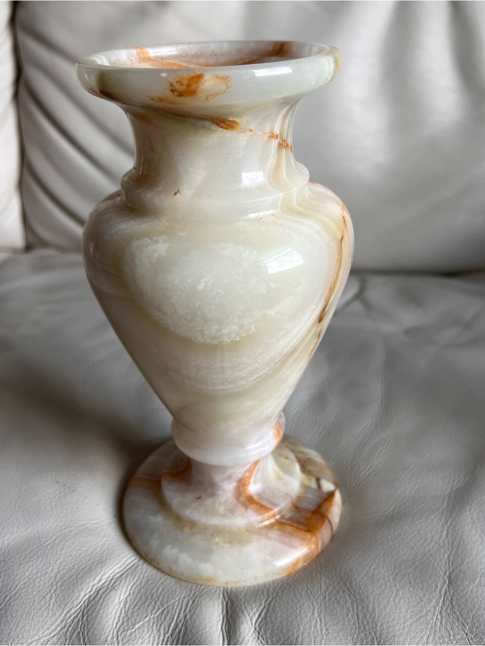 Carved Marble Pedestal Decorative Vase Earth Tones Heavy Natural Stone